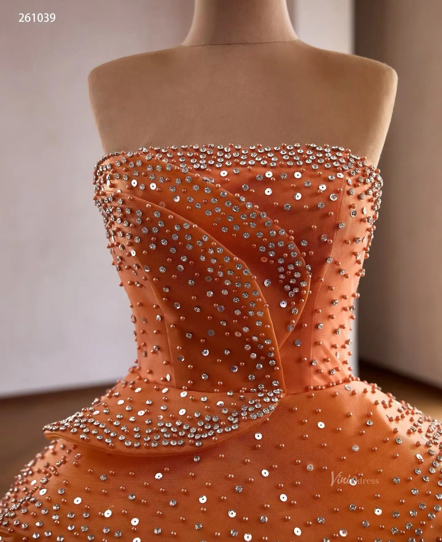 Burnt Orange Quinceanera Dress Crystal Beaded Tiered Ruffle Skirt – Viniodress