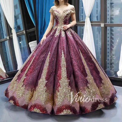 Cap Sleeve Dark Green Ball Gowns Sparkly Sequin Wedding Dress 66754 viniodress-prom dresses 2025 -Viniodress-Emerald Green-Custom Size-
