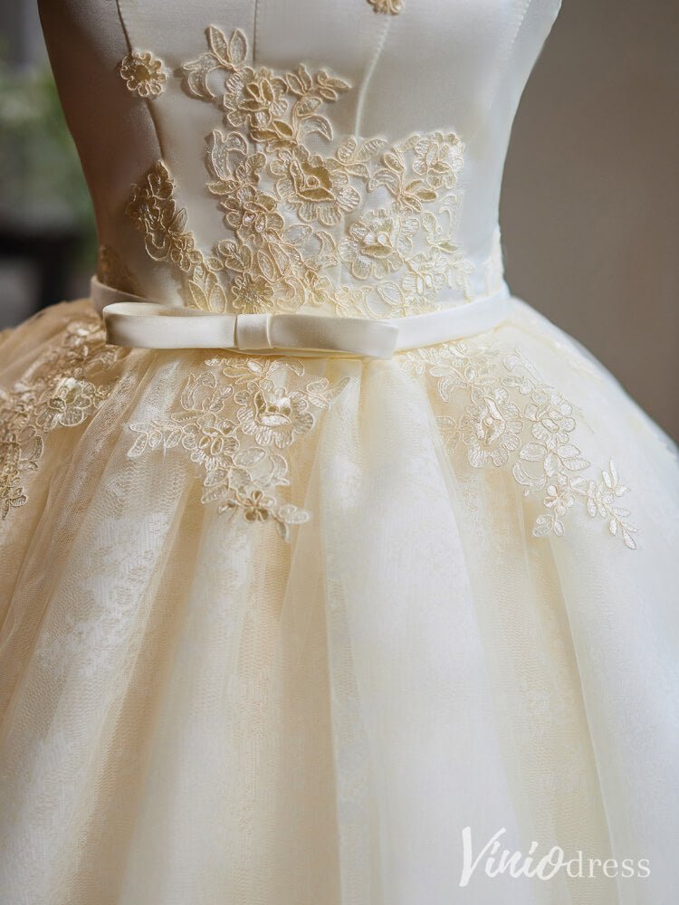 Champagne Lace Applique Homecoming Dresses Off the Shoulder Graduation Dress BJ053-prom dresses 2025 -Viniodress-Yellow-Custom Size-