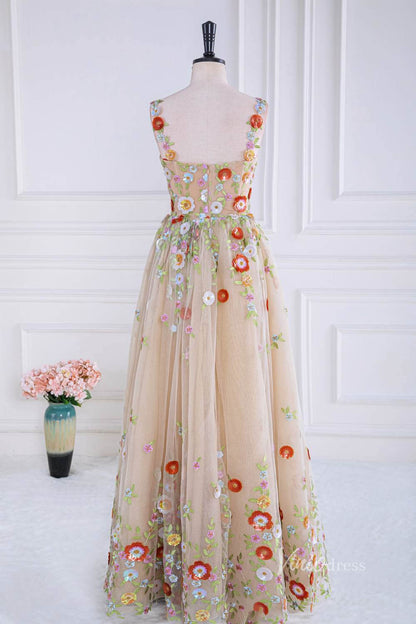 Champagne Lace Applique Prom Dresses Spaghetti Strap Boned Bodice FD4013-prom dresses 2025 -Viniodress-Champagne-Custom Size-