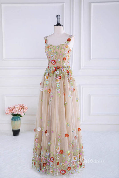Champagne Lace Applique Prom Dresses Spaghetti Strap Boned Bodice FD4013-prom dresses 2025 -Viniodress-Champagne-Custom Size-