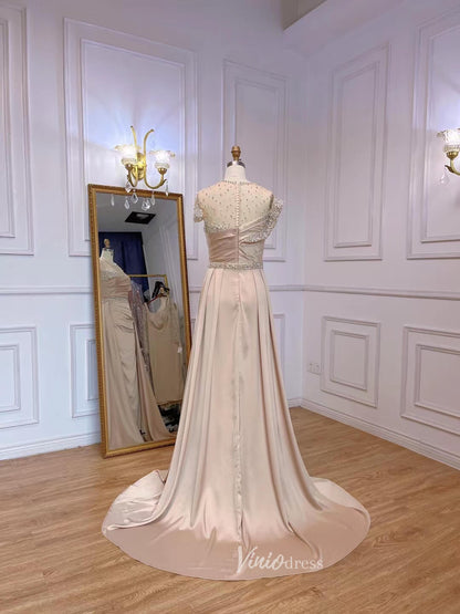 Champagne Sheath Mother of the Bride Dress Overskirt Evening Dresses 20055-Evening Dresses 2025 -Viniodress-Champagne-US 2-