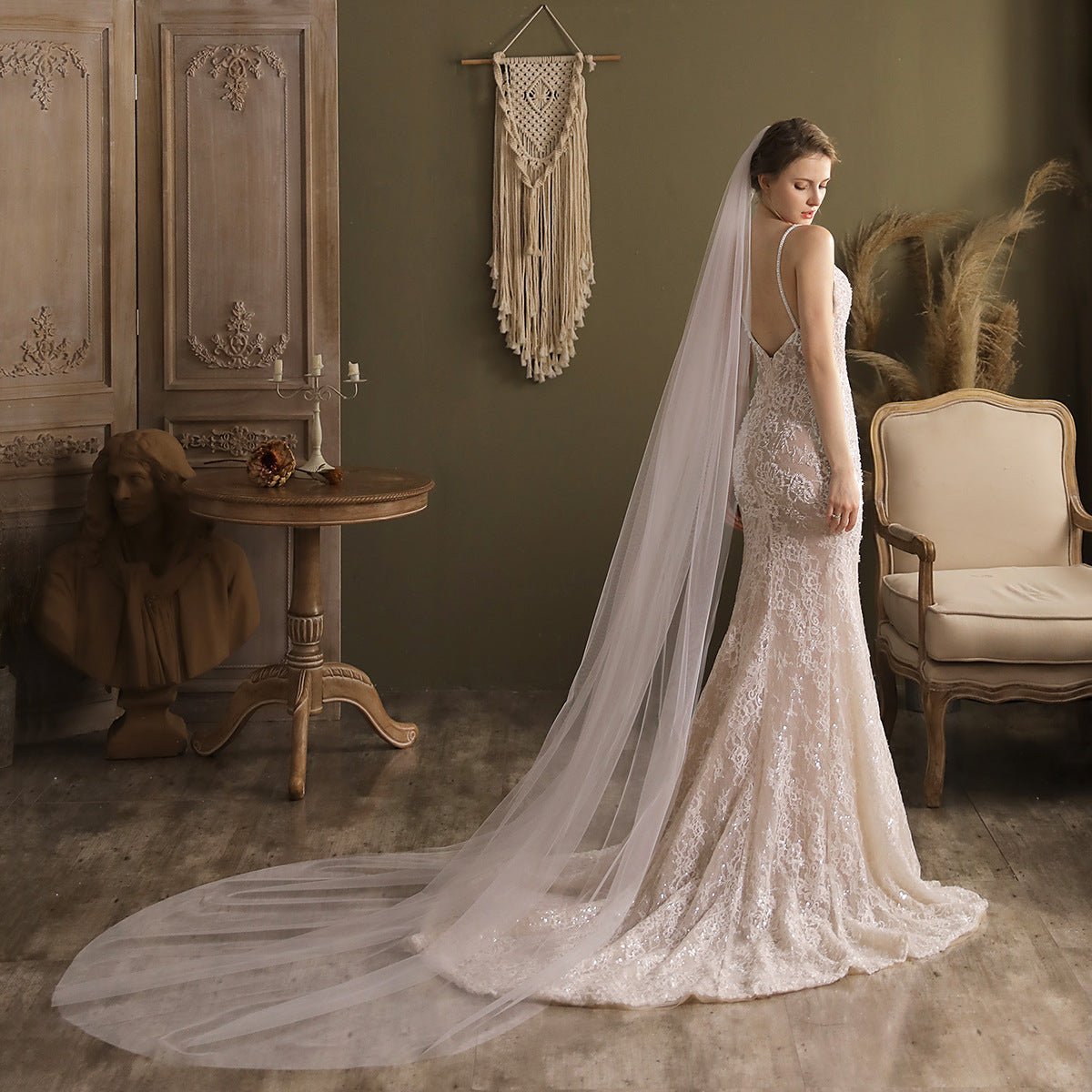 Chapel Length Simple Tulle Veil-Accessories 2025 -Viniodress-Ivory-