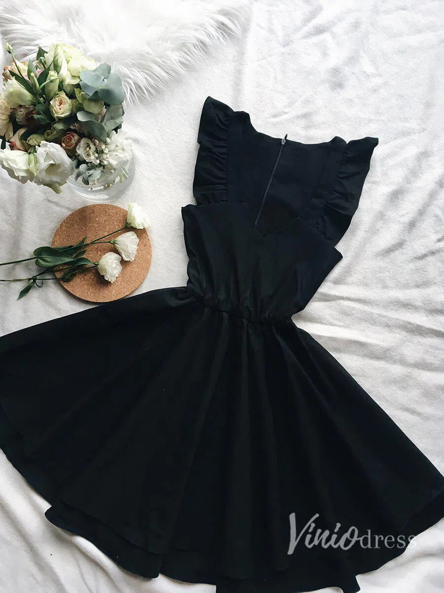 Cheap Short Graduation Dress V Neck Mini Homecoming Dresses FD1305-homecoming dresses-Viniodress-Black-Custom Size-Viniodress