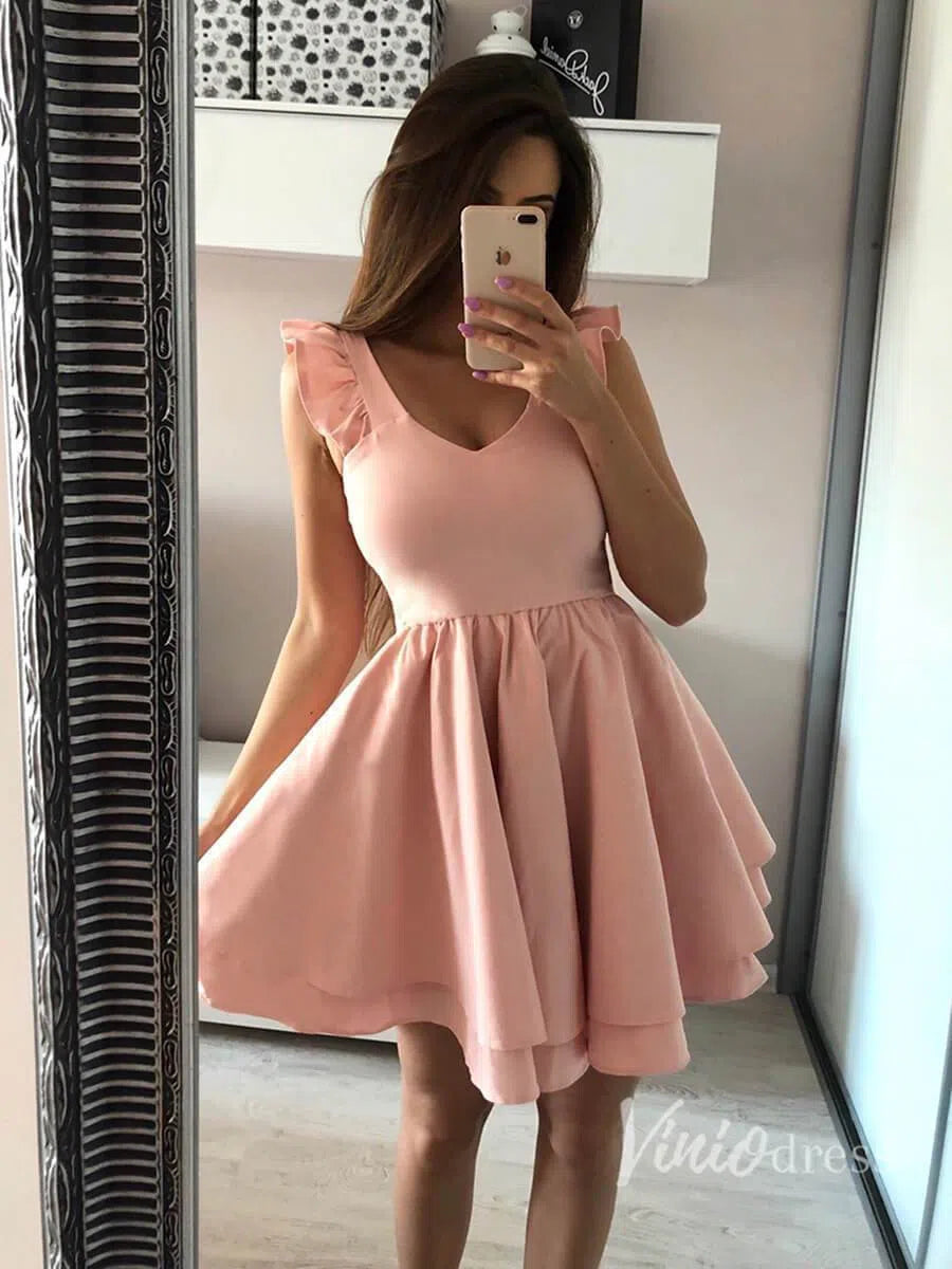 Cheap Short Graduation Dress V Neck Mini Homecoming Dresses FD1305-homecoming dresses-Viniodress-Blush Pink-Custom Size-Viniodress