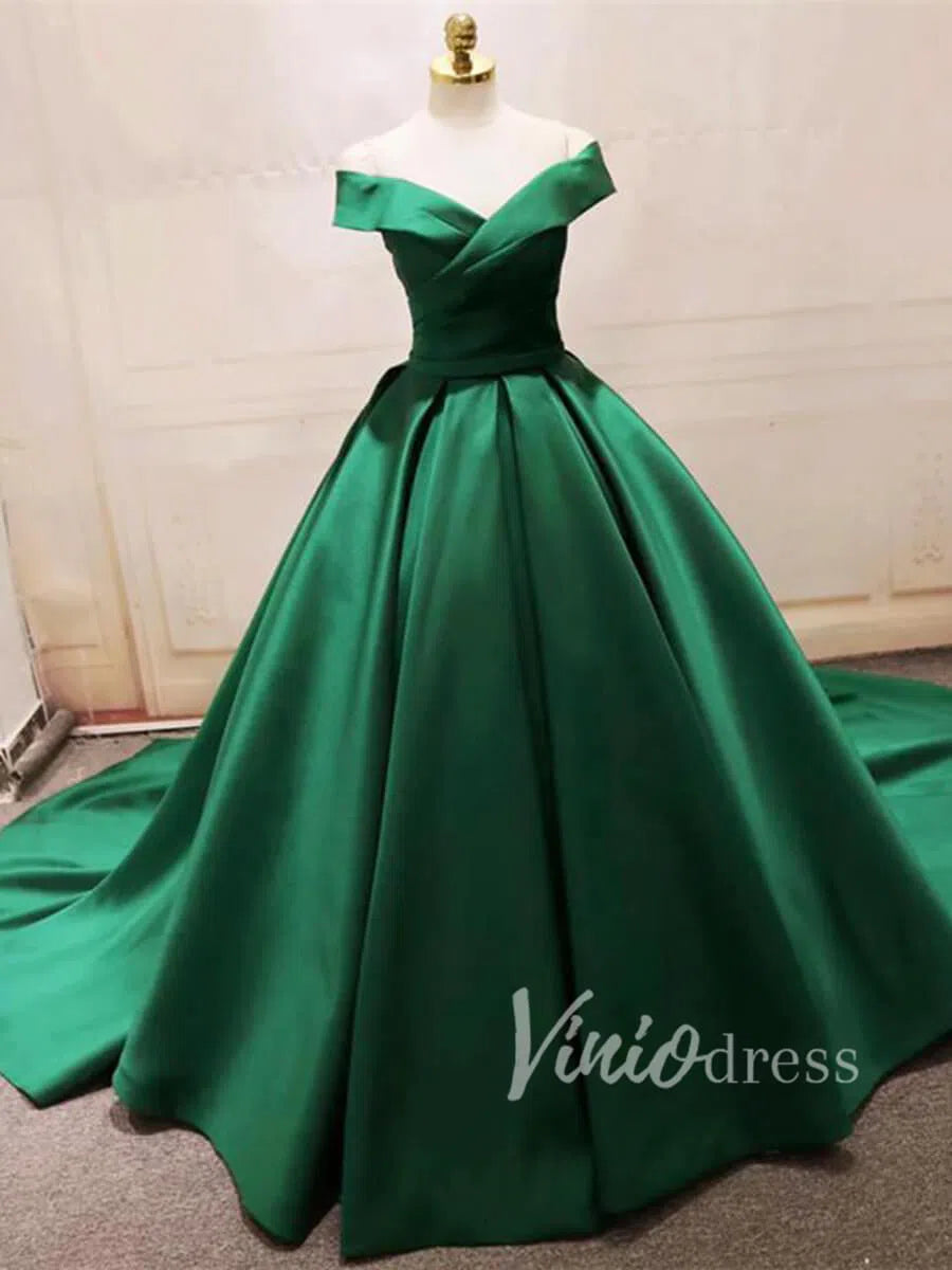 Cheap Simple Green Satin Prom Dresses Long FD1494-prom dresses-Viniodress-Emerald Green-Custom Size-Viniodress