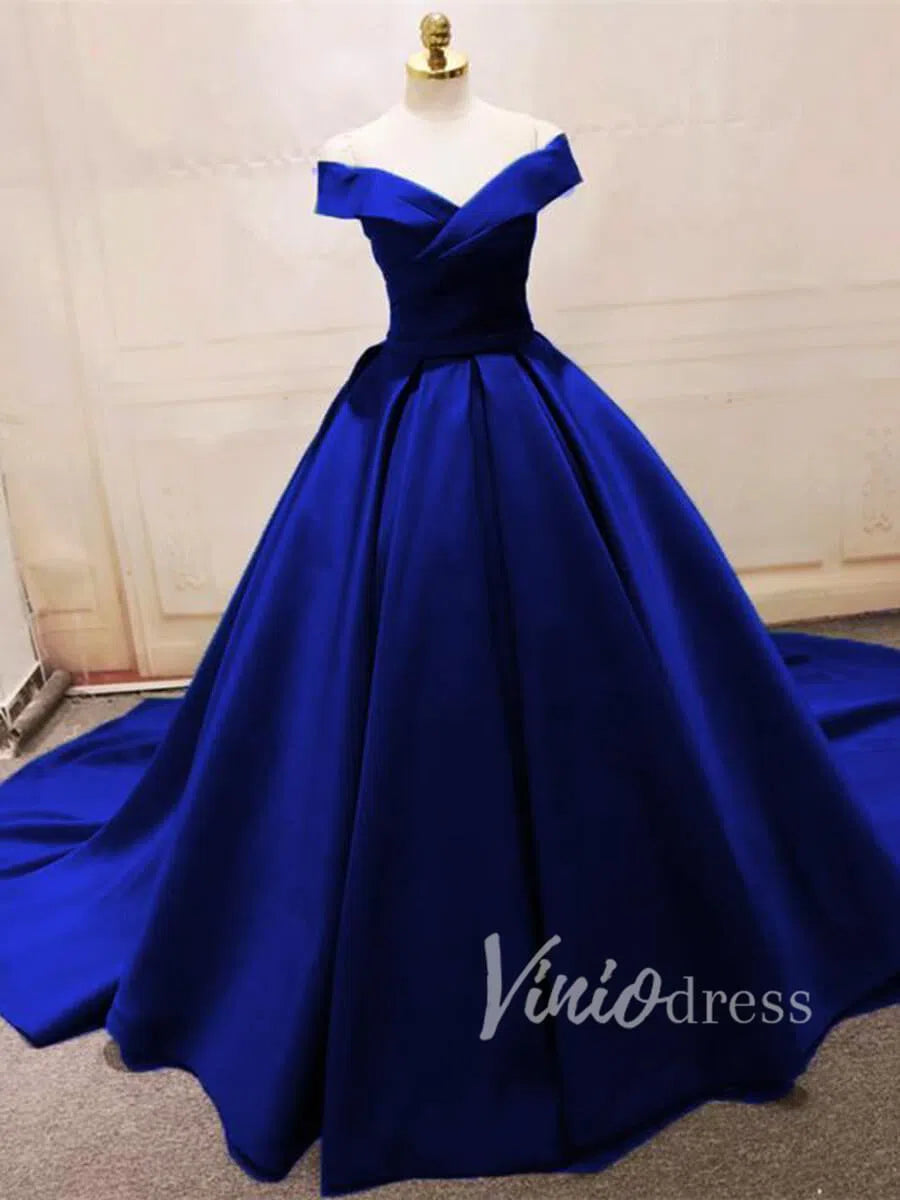 Cheap Simple Green Satin Prom Dresses Long FD1494-prom dresses-Viniodress-Royal Blue-Custom Size-Viniodress