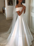 Cheap Simple Wedding Dresses Off the Shoulder Satin Bridal Gowns VW1343-wedding dresses-Viniodress-Ivory-Custom Size-Viniodress