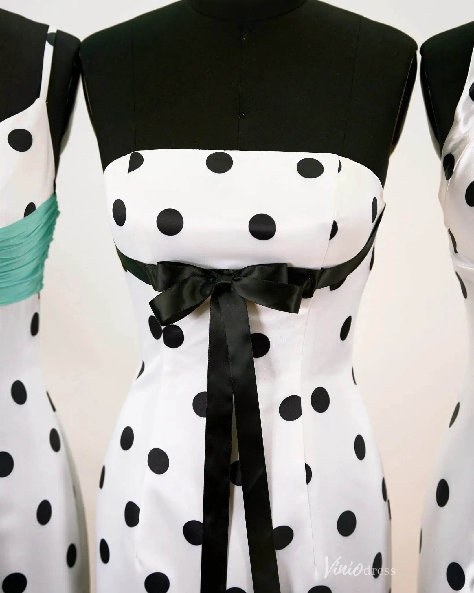 Chic Polka Dot Prom Dresses with Satin Fabric, Statement Bows and Vintage-Inspired Silhouettes – AS088-Prom Dresses 2026-Viniodress-A-Black-Custom Size – Add Measurements in Cart