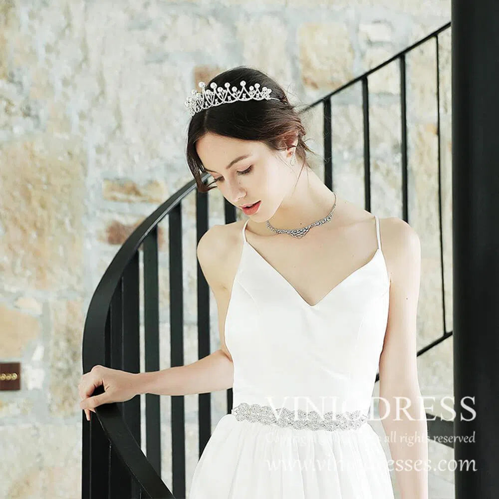 Classy Pearl Bridal Tiara with Tiny Crystals AC1039-Headpieces 2025 -Viniodress-Pearls-