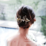 Classy Pearl and Crystal Spary Hair Comb AC1044-Headpieces-Viniodress-Gold-Viniodress