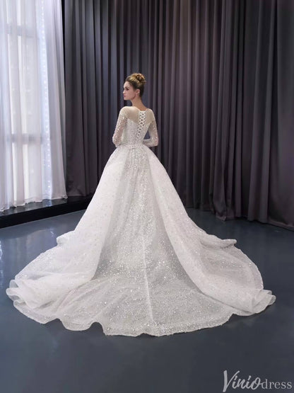 Convertible Two Piece Balll Gown Wedding Dresses with Long Sleeves 241079-wedding dresses 2025 -Viniodress-Ivory-Custom Size-