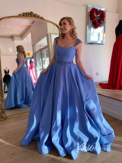 Cornflower Blue Prom Dresses Cap Sleeve Evening Dress FD3029 – Viniodress