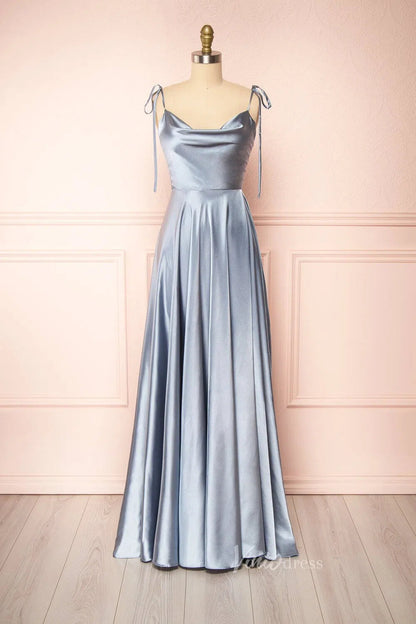 Cowl Neck Silky Satin Long Prom Dress with Slit Spaghetti Strao FD1642-prom dresses 2025 -Viniodress-Emerald Green-Custom Size-