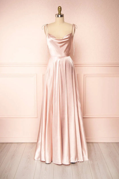 Cowl Neck Silky Satin Long Prom Dress with Slit Spaghetti Strao FD1642-prom dresses 2025 -Viniodress-Emerald Green-Custom Size-