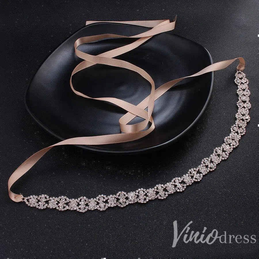 Crystal Bridal Sashes Viniodress AC1037-Sashes & Belts 2025 -Viniodress-Rose Gold-