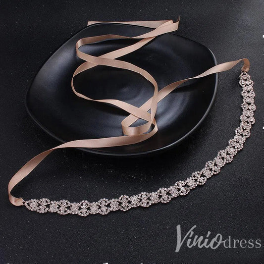 Crystal Bridal Sashes Viniodress AC1037-Sashes & Belts 2025 -Viniodress-Rose Gold-