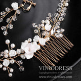 Crystal Pearl Spray Headband Earrings Set AC1077-Headpieces-Viniodress-Headband-Viniodress