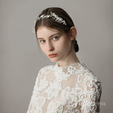 Crystal and Pearl Sprig Silver Headband with Combs ACC1139-Headpieces-Viniodress-Silver-Viniodress