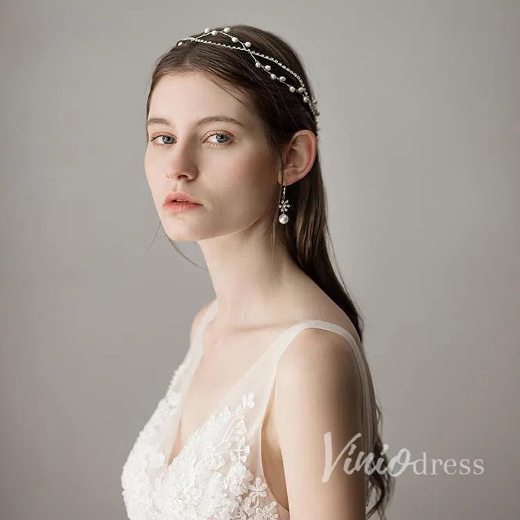 Crystals Bridal Headband with Pearls Viniodress ACC1090-Headpieces-Viniodress-Silver-Viniodress