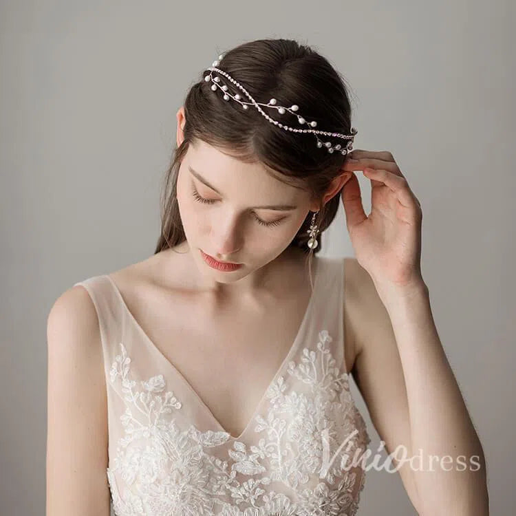 Crystals Bridal Headband with Pearls Viniodress ACC1090-Headpieces-Viniodress-Silver-Viniodress