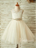 Cute Champagne Flower Girl Dresses with Beading Sash GL1016-flower girl dresses-Viniodress-Champagne-Custom Size-Viniodress