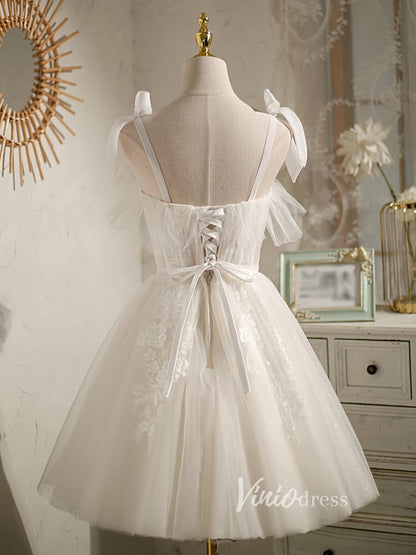 Cute Homecoming Dresses Sweetheart Neck Graduation Dress with Bow SD1458-Dresses 2025 -Viniodress-Ivory-Custom Size-