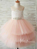 Cute Pink Flower Girl Dresses with Beading Sash GL1003-flower girl dresses-Viniodress-Blush Pink-Custom Size-Viniodress