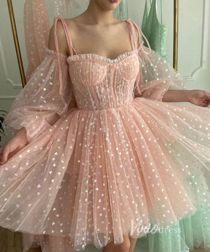 Cute Pink Homecoming Dresses Little Heart Printed Graduation Dress SD1432-Homecoming Dresses 2025 -Viniodress-Pink-Custom Size-