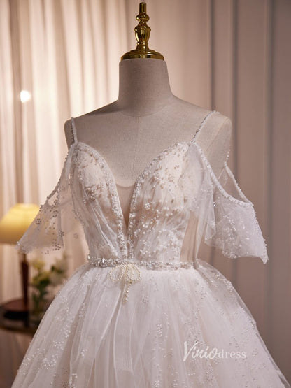 Cute Tulle Short Homecoming Dresses Spaghetti Strap Long Graduation Dress BJ006-prom dresses 2025 -Viniodress-Short-Champagne-Custom Size