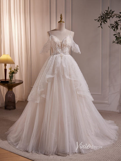 Cute Tulle Short Homecoming Dresses Spaghetti Strap Long Graduation Dress BJ006-prom dresses 2025 -Viniodress-Short-Champagne-Custom Size
