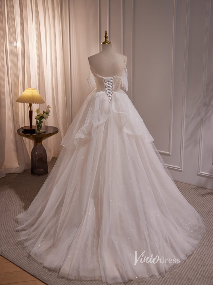 Cute Tulle Short Homecoming Dresses Spaghetti Strap Long Graduation Dress BJ006-prom dresses 2025 -Viniodress-Short-Champagne-Custom Size