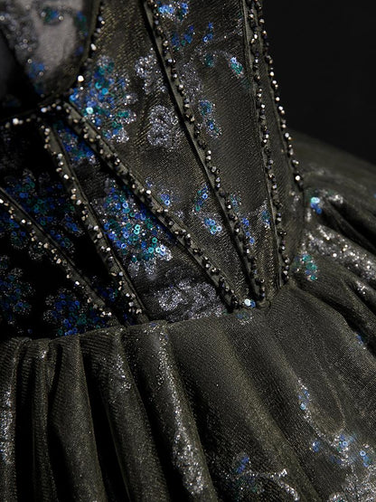 Dark Black Gray Lace Homecoming Dresses Sparkly Beaded Hoco Dress SD1374-Homecoming Dresses 2025 -VINIODRESS-Grey-US2-