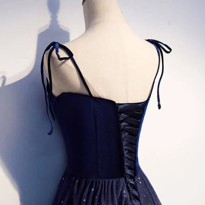 Dark Blue Starry Prom Dresses Spaghetti Strap Long Evening Dress FD1225B-prom dresses 2025 -Viniodress-Navy Blue-Custom Size-