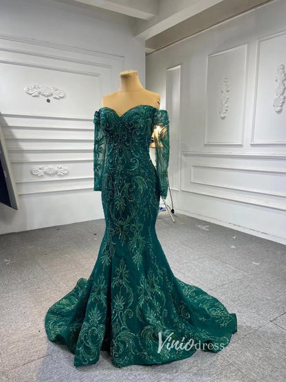 Dark Emerald Green Wedding Gown Beaded Overskirt Pageant Dresses 67250B-wedding dresses 2025 -Viniodress-Emerald Green-Custom Size-