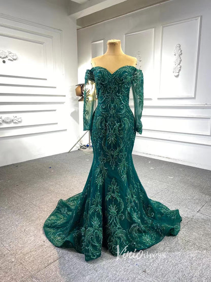 Dark Emerald Green Wedding Gown Beaded Overskirt Pageant Dresses 67250B-wedding dresses 2025 -Viniodress-Emerald Green-Custom Size-