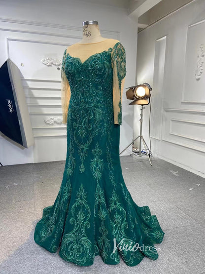Dark Emerald Green Wedding Gown Beaded Overskirt Pageant Dresses 67250B-wedding dresses 2025 -Viniodress-Emerald Green-Custom Size-