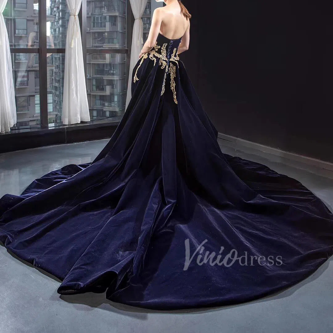 Dark RED Velvet Prom Dresses Strapless Overskirt Ball Gowns 66680 – Viniodress