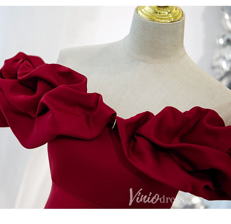 Dark Red Satin Off Shoulder Long Prom Dresses with Pockets FD2628-prom dresses 2025 -Viniodress-Dark Red-Custom Size-