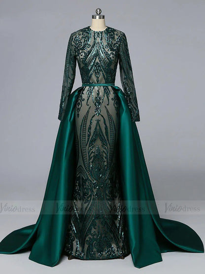 Detachable Burgundy Sequin Prom Dresses with Long Sleeves FD1633-prom dresses 2025 -Viniodress-Burgundy-Custom Size-