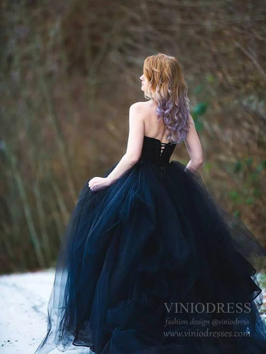 Simple Strapless Black Tulle Bridal Dresses Wedding Photography Dress VW1227-wedding dresses 2025 -Viniodress-Black-Custom Size-