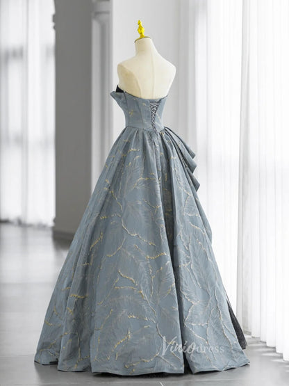 Dusty Blue Strapless Prom Dresses Jacquard Satin Formal Gown FD3239-prom dresses 2025 -Viniodress-Dusty Blue-Custom Size-
