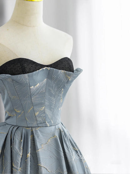 Dusty Blue Strapless Prom Dresses Jacquard Satin Formal Gown FD3239-prom dresses 2025 -Viniodress-Dusty Blue-Custom Size-