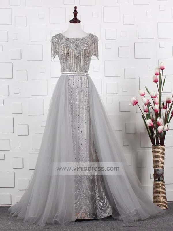 Dusty Rose Beaded Prom Dresses Sparkly Pageant Gown FD1434-prom dresses-Viniodress-Grey-US 2-Viniodress