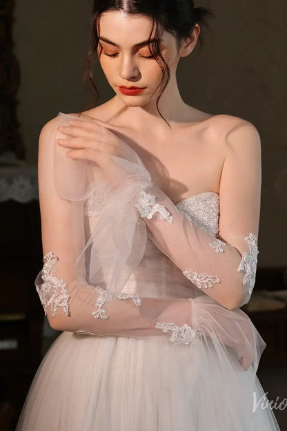 Elbow Bridal Gloves Lace Appliqued Flare Sleeves for Women WG212-Bridal Gloves 2026-Viniodress-Ivory-