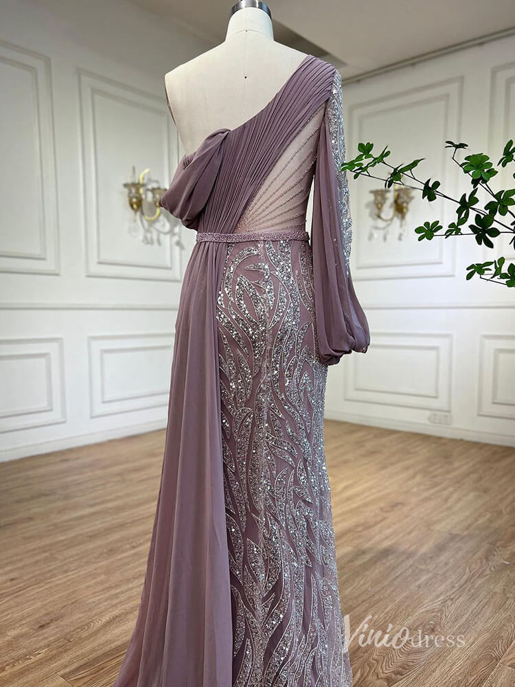 Elegant Beaded Evening Dresses One Shoulder Sheath Mother of the Bride Dresses AD1121-Evening Dresses 2025 -Viniodress-Light Blue-US 2-