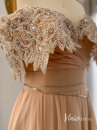 Elegant Chiffon Prom Dresses Off the Shoulder Mother of the Bride Dress AD1165-Evening Dresses 2025 -Viniodress-Pink-US 2-