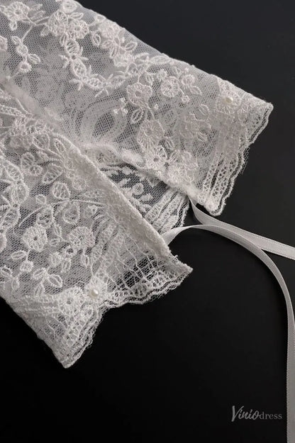 Elegant Lace Bridal Gloves with Pearl Floral Embroidery – Long Sleeves WG182-Bridal Gloves 2026-Viniodress-Ivory-With Pearls-