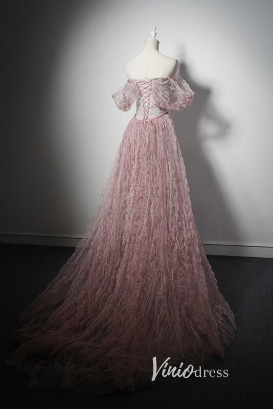 Elegant Pink Beaded Prom Dresses with Pleated Overskirt AD1018-prom dresses 2025 -Viniodress-Pink-Custom Size-