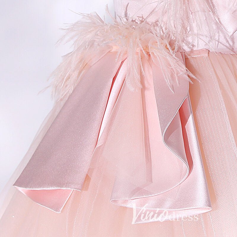 Elegant Pink Strapless Prom Dresses with Feathers FD3524-prom dresses 2025 -Viniodress-Pink-Custom Size-